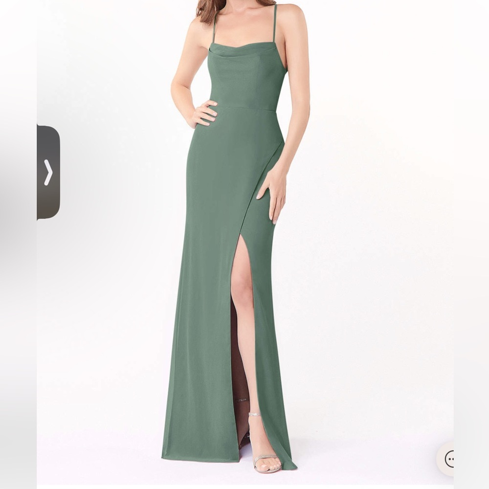 Azazie Kendall and Kylie Bridesmaid dress color: eucalyptus